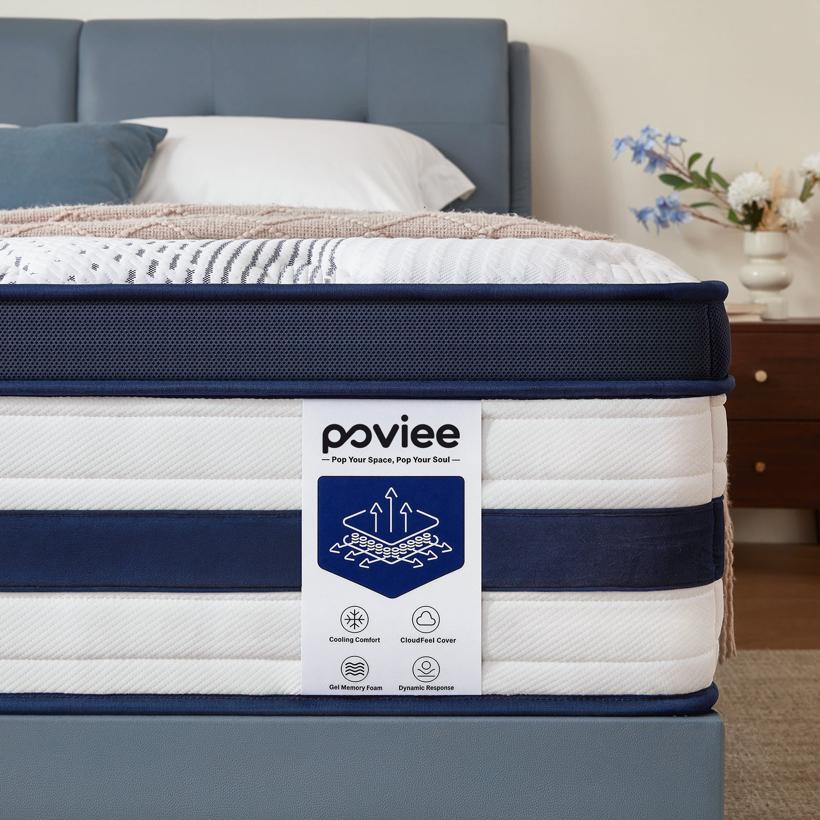Queen Hybrid Mattress, Cooling Gel Memory Foam, Motion Isolation, Edge Support, for Back & Side Sleepers